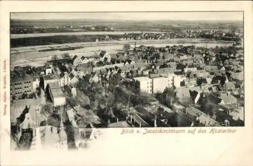 Ak Hansestadt Lübeck, Panorama, Blick vom Jacobikirchturm, Hüxtertor