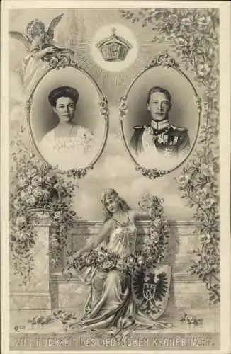 Passepartout Ak Hochzeit des deutschen Kronprinzen, Kronprinzessin Cecilie