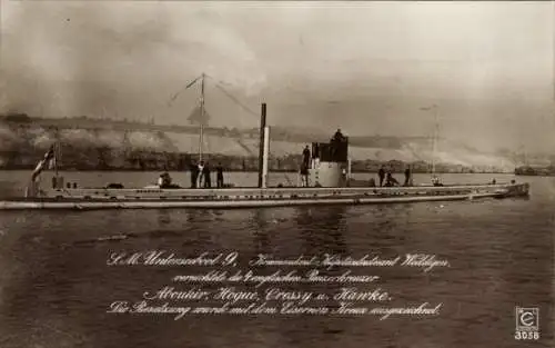 Ak Deutsches U-Boot, SM Unterseeboot 9, Kapitänleutnant Weddigen, Kaiserliche Marine