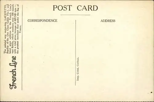 Künstler Ak Dampfer Lafayette, CGT, French Line