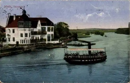 Ak Metz Moselle,  Sauvage, Restaurant, Boot