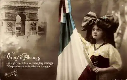 Ak Mädchen in Elsässer Tracht, Französische Fahne, Propaganda