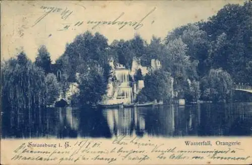 Ak Straßburg Elsass Bas Rhin, Wasserfall, Orangerie