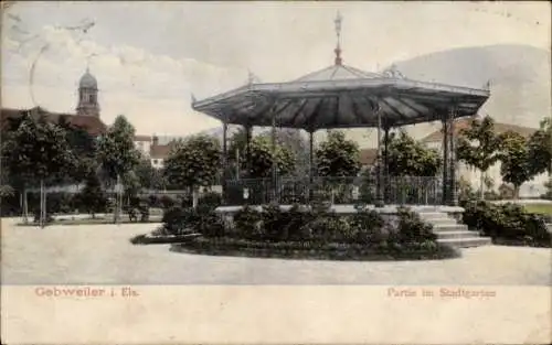 Ak Guebwiller Gebweiler Elsass Haut Rhin, Stadtgarten mit Pavillon