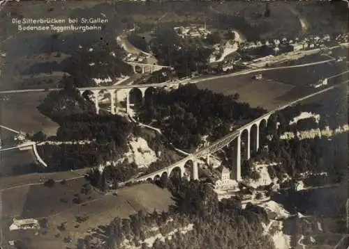 Ak Sankt Gallen Stadt Schweiz, Die Sitterbrücken, Toggenburgbahn, Luftaufnahme