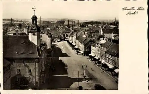 Ak Schmölln in Thüringen, Rathaus, Markt mit Geschäften und Autos, Kirchturm