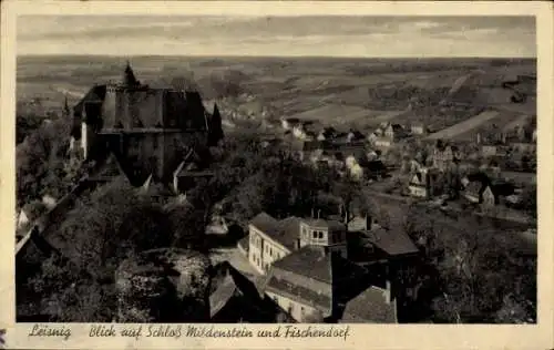 Ak Leisnig in Sachsen, Blick auf Schloss Mildenstein und Fischendorf