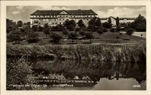 Ak Technitz Döbeln in Sachsen, Krankenhaus, Teich, Wiese, Buesche, Fluss