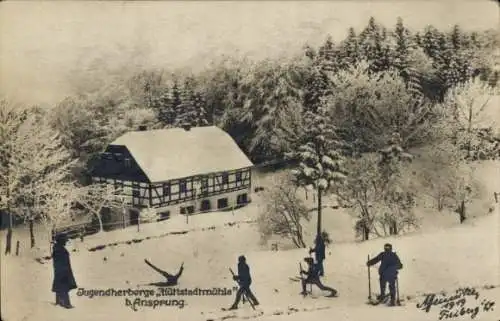 Ak Ansprung Marienberg im Erzgebirge, Jugendherberge Hüttstadtmühle im Winter