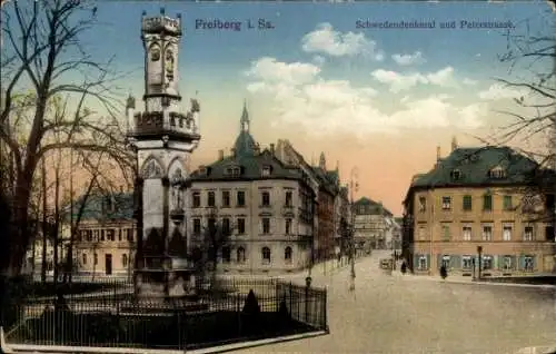 Ak Freiberg in Sachsen, Schwedendenkmal und Peterstrasse.