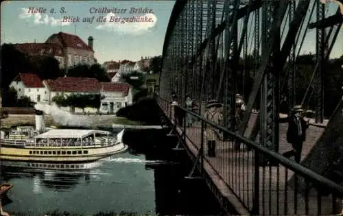 Ak Kröllwitz Cröllwitz Halle an der Saale, Cröllwitzer Brücke und die Bergschänke.