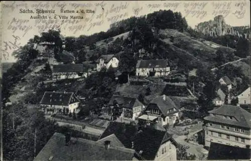 Ak Rathen an der Elbe Sächsische Schweiz, Aussicht v. d. Villa Martha