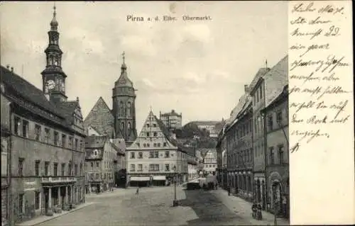 Ak Pirna an der Elbe, Obermarkt, Rathaus, Marienkirche