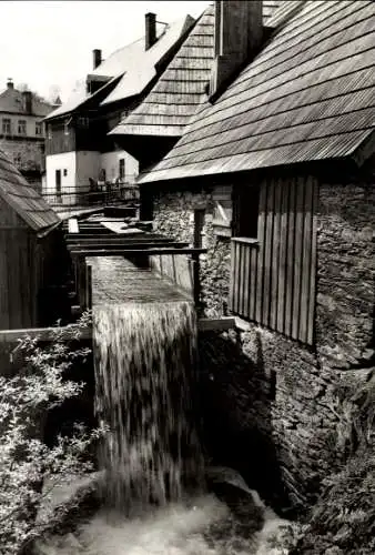 Ak Erlbach (bei Rochlitz) Colditz in Sachsen, Wasserfall, Fachwerkhäuser