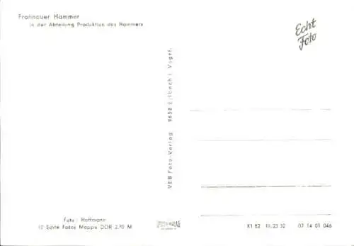 Ak Annaberg Buchholz im Erzgebirge, Frohnauer Hammer, Produktion des Hammers