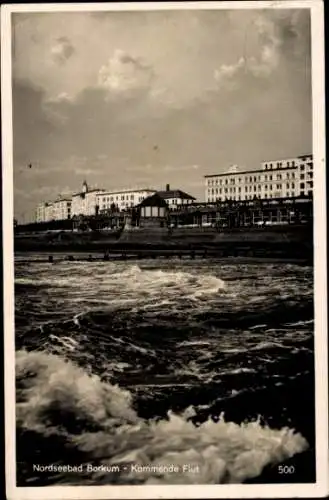 Ak Nordseebad Borkum in Ostfriesland, Nordseebad Borkum - Kommende Flut