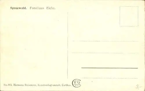 Ak Spreewald, Spreewälderin in Tracht, Forsthaus Eiche