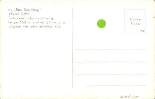 Ak Tanker SS Esso Den Haag auf dem Meer