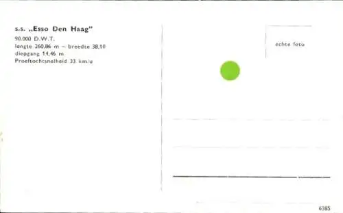 Ak Blick auf den Tanker Esso den Haag, Segelboote