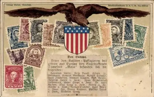 Briefmarken Wappen Ak USA, Amerikanische Fahne, Adler