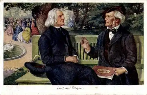 Ak Komponisten Liszt und Wagner, Parkanlagen