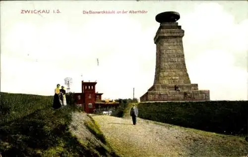 Ak Zwickau in Sachsen, Bismarcksäule, Alberthöhe