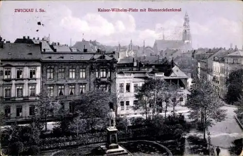 Ak Zwickau in Sachsen, Kaiser Wilhelm Platz mit Bismarckdenkmal