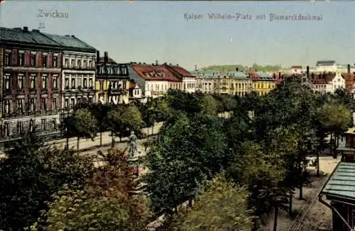 Ak Zwickau in Sachsen, Kaiser Wilhelm Platz, Bismarckdenkmal