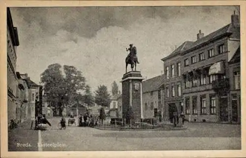 Ak Breda Nordbrabant Niederlande, Kasteelplein, Ruiterstandbeeld stadhouder Willem III.