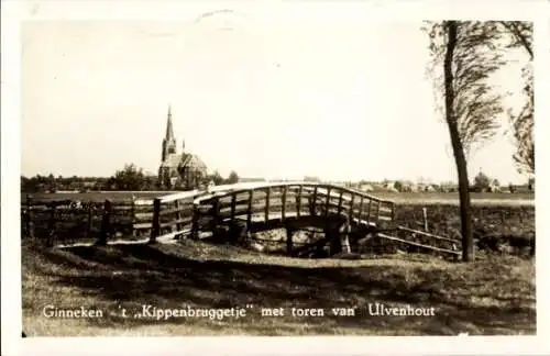 Ak Ginneken en Bavel Nordbrabant, 't Kippenbruggetje met toren van Ulvenhout