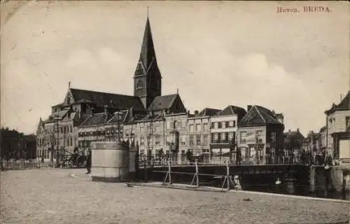 Ak Breda Nordbrabant Niederlande, Hafen, Kirche