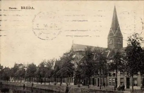 Ak Breda Nordbrabant Niederlande, Hafen, Kirche