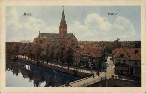 Ak Breda Nordbrabant Niederlande, Hafen, Kirche