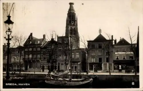 Ak Breda Nordbrabant Niederlande, Hafen, Kirche