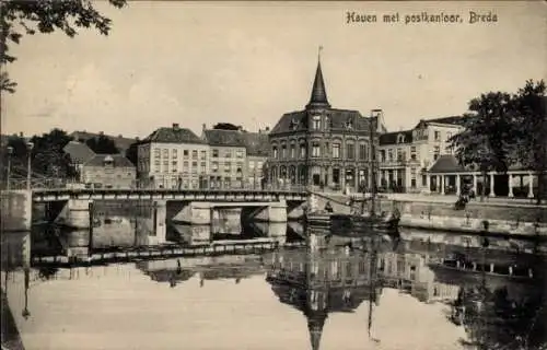 Ak Breda Nordbrabant Niederlande, Hafen mit Postamt