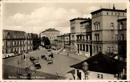 Ak Racibórz Ratibor Schlesien, Post, Bahnhof