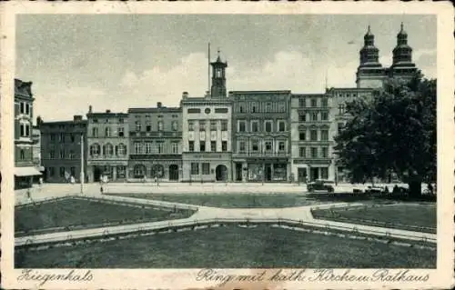 Ak Głuchołazy Zdrój Bad Ziegenhals Schlesien, Ring, katholische Kirche, Rathaus