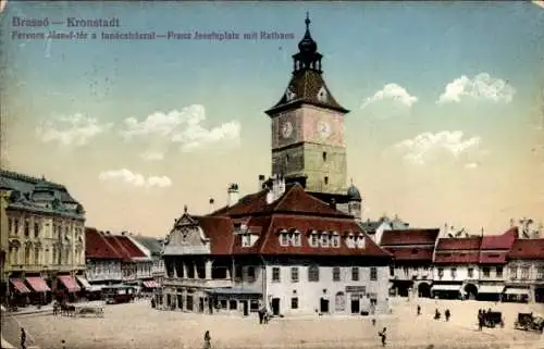 Ak Brașov Brassó Kronstadt Rumänien, Franz Josefsplatz mit Rathaus