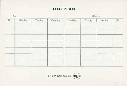 Stundenplan, Schauspieler und Sänger Elvis Presley