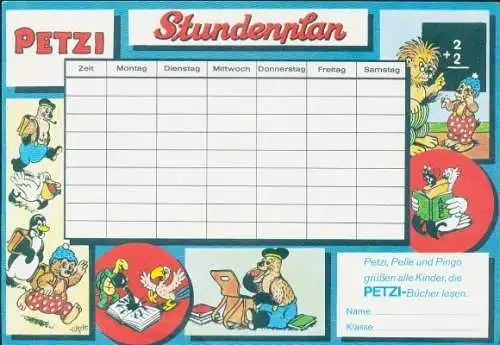 Stundenplan Petzi, Carlsen Verlag Hamburg um 1970