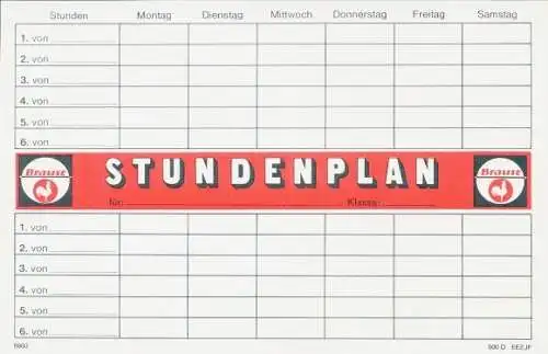 Stundenplan Brause Zeichengeräte, hilft lehren und lernen, um 1970