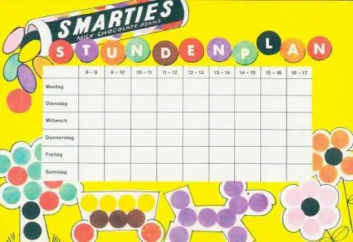 Stundenplan mit bunten Smarties verziert