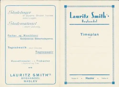 Stundenplan Reklame, Lauritz Smith´s Boghandel Haslev