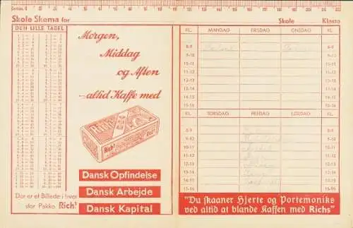 Stundenplan Dänemark, Gute Gesundheitsregeln, Reklame Richs.