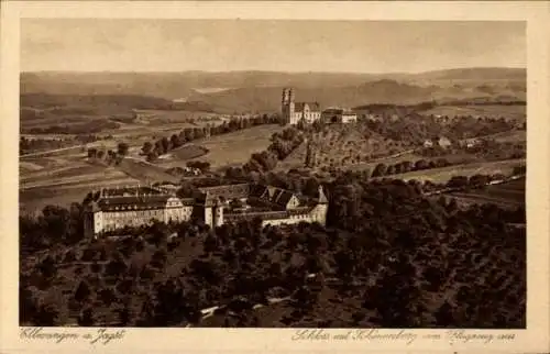 Ak Ellwangen an der Jagst Württemberg, vom Flugzeug aus, Schloss mit Schönenberg