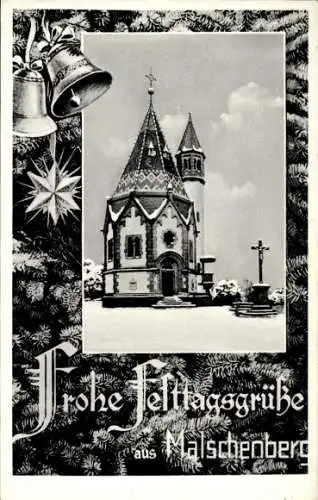 Ak Malschenberg Rauenberg in Baden, Kirche im Winter, Weihnachtsglocken