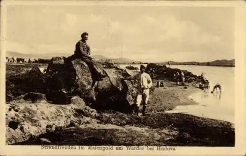 Ak Hudova Mazedonien, Strandfreuden im Maiengold am alten Vardar, Deutsche Soldaten, I. WK