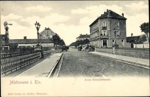 Ak Mulhouse Mülhausen Elsass Haut Rhin, Anna Schoenstraße, Strassenansicht