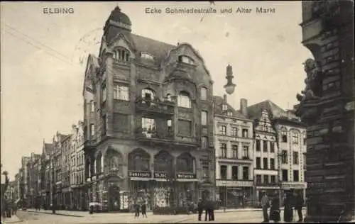 Ak Elbląg Elbing Westpreußen, Ecke Schmiedestraße u. Alter Markt, G. Singer Nähmaschinen