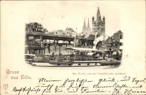 Ak Köln am Rhein, Die Werft, Blick von der Schiffbrücke